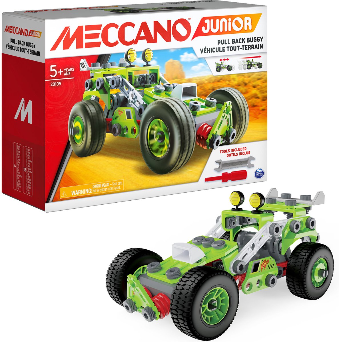 Bandai - Meccano Junior My Retro Friction Car - 138-delige bouwset, retro frictiemotor, gereedschap, handleiding - Auto Assembly Activity Kit - Kinderspeelgoed 8 jaar en + - APM19102