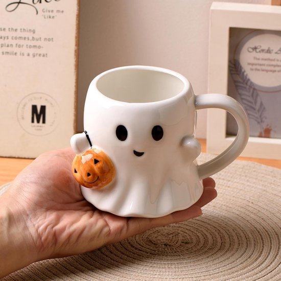 Leuke Halloween Mok - Keramisch Drinkglas - Feestelijke Drankjes - Pompoen Geesten Patroon - 600 ml Inhoud - Multi — afbeelding 2