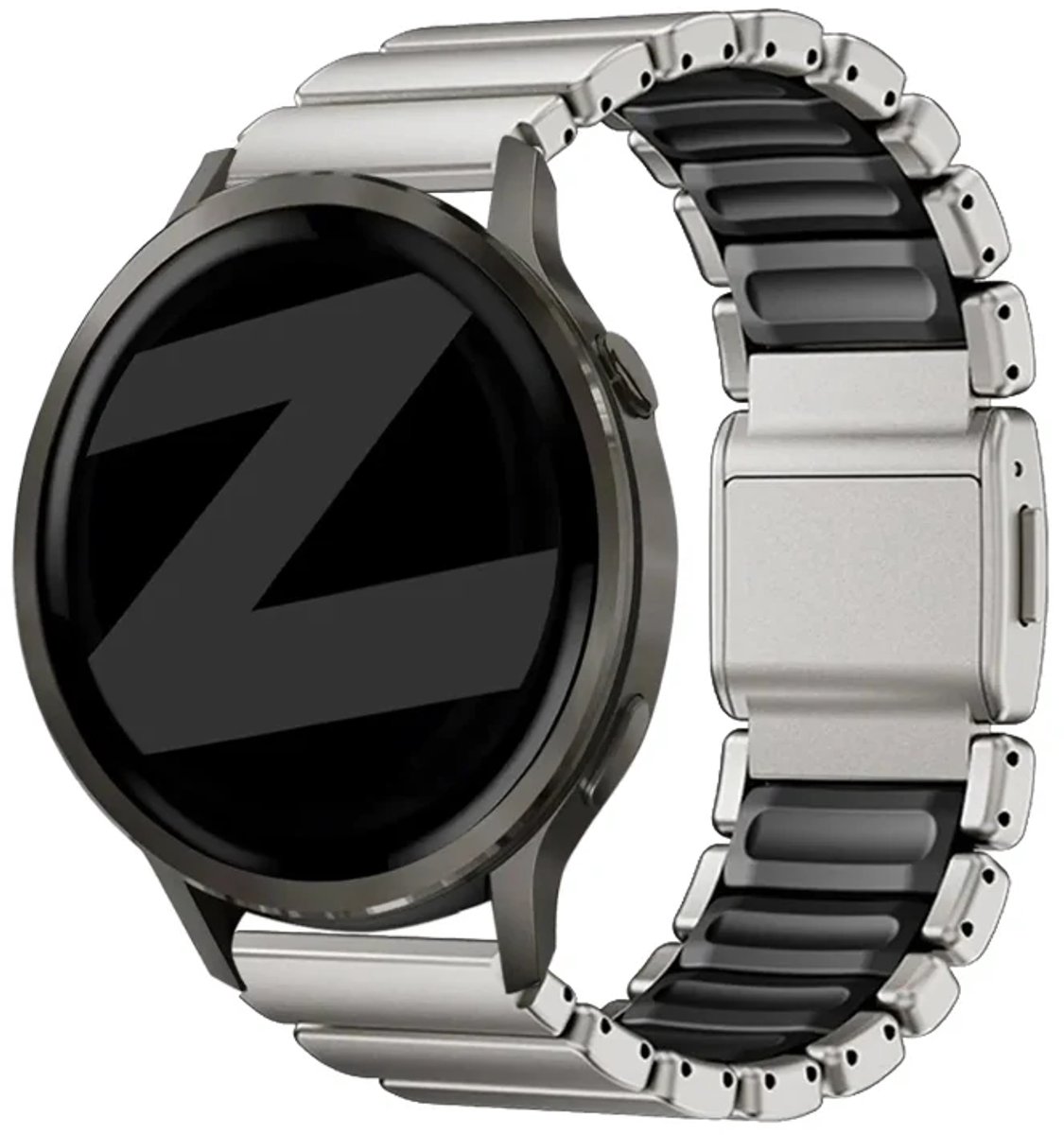 Bandz Titanium 'Hybrid' band geschikt voor Garmin Vivoactive 4 / Garmin Venu 4 - 45mm / Garmin Venu 3 / Garmin Venu 2 / Garmin Forerunner 570 - 47mm / Garmin Forerunner 265 / Garmin Forerunner 255 - Titanium/Zwart