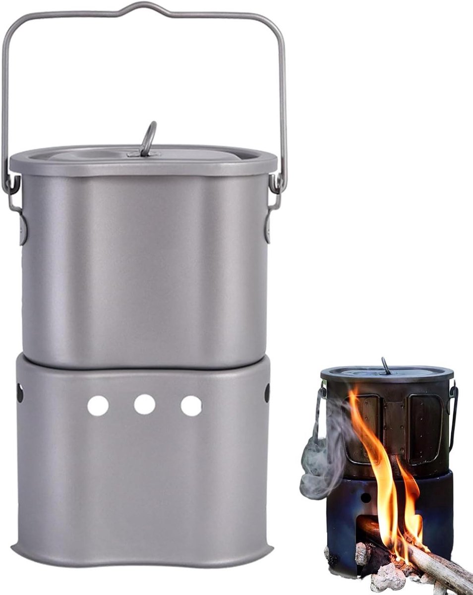 Kampeer Kooktoestel - Draagbare Kookset - Buiten Koken - Efficiënt Ruimtebesparend - 800 ml Capaciteit - Zilver
