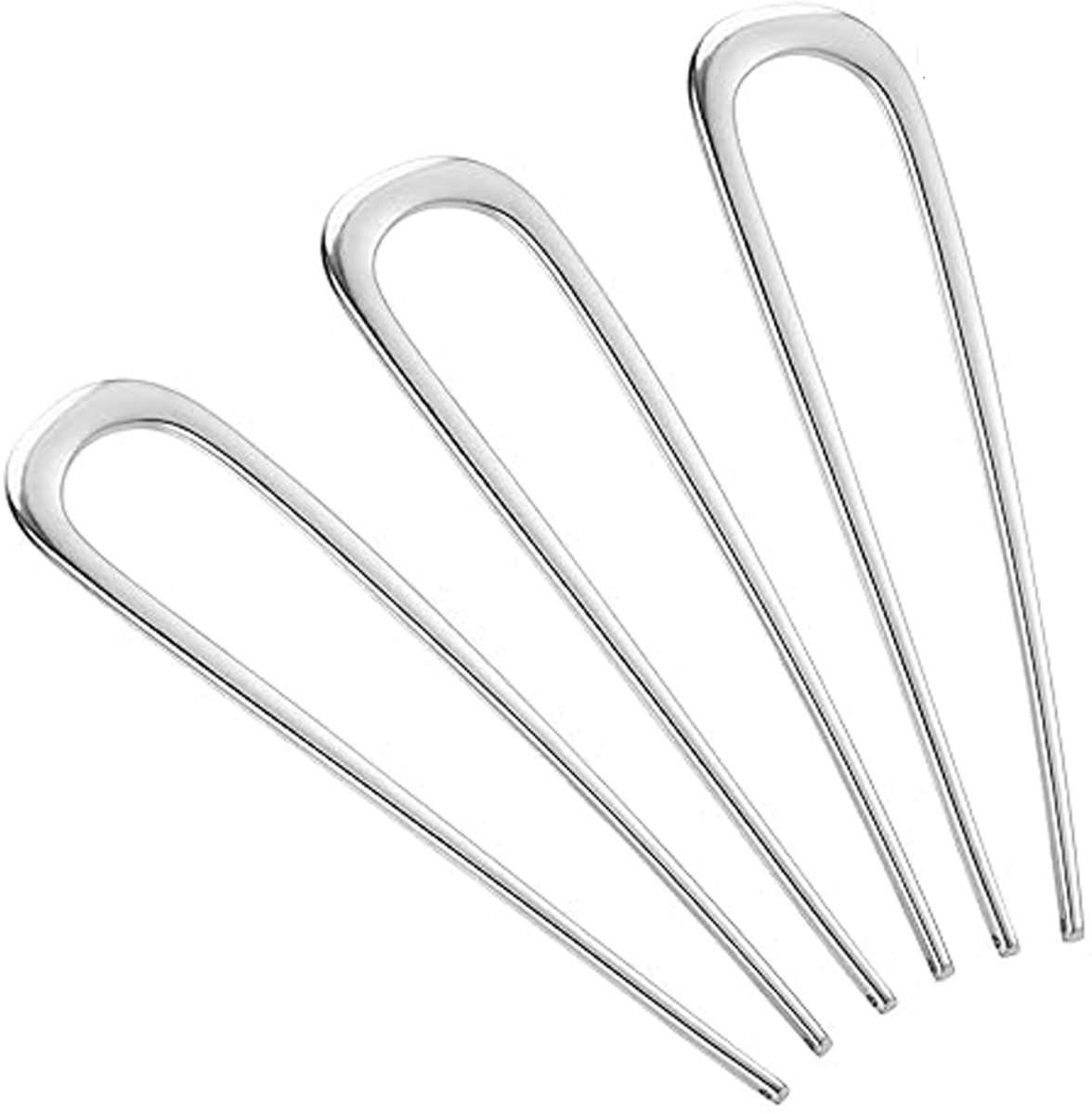 Franse haarspelden – Set van 3 – U-vormige metalen haarvorken voor dames – Ideaal voor elegante Franse twists, opsteekkapsels en diverse haarstijlen – Zacht voor het haar – Stevige houvast – Comfortabel om te dragen – 14 cm – Zilver