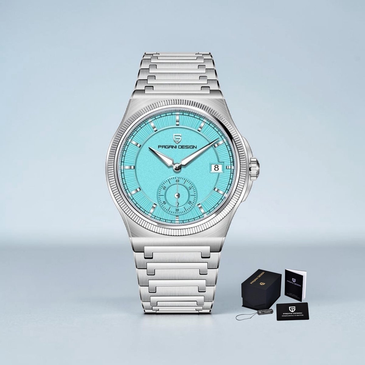 PAGANI DESIGN PD-YS029 Automatisch Herenhorloge Turquoise wijzerplaat - 42mm RVS Stalen Horloge met Saffierglas, Datum en HZ8240 Automatisch Uurwerk
