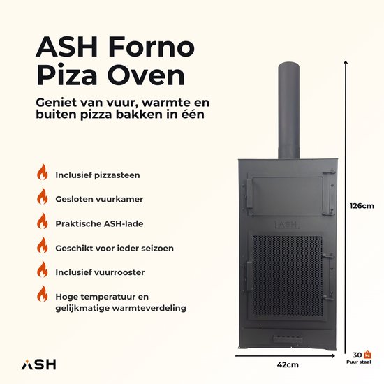 ASH Forno Pizza Oven voor Buiten - Tuinhaard & BBQ in één - Inclusief Pizzasteen - Dubbelwandig Staal - 126 cm — afbeelding 4