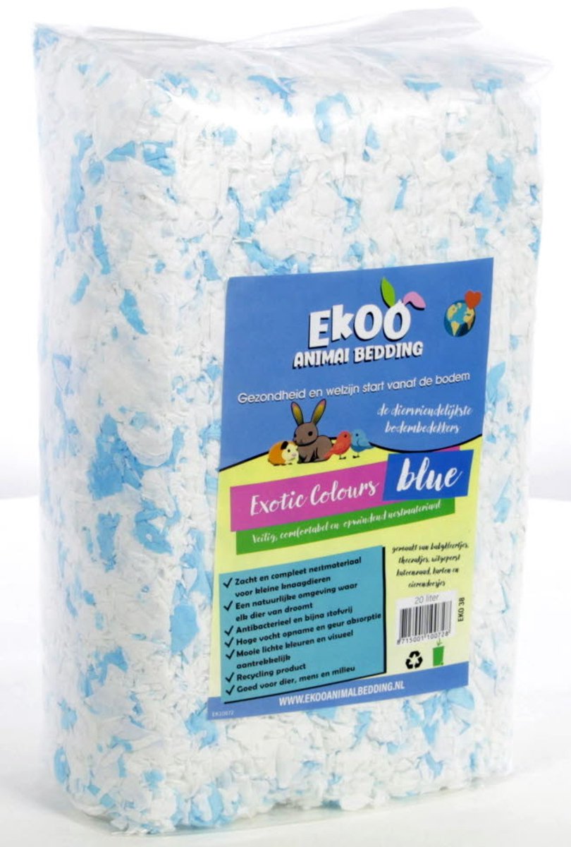 Ekoo Exotic Color bodembedekking 20 liter | zacht nestmateriaal in wit, blauw of roze Blue