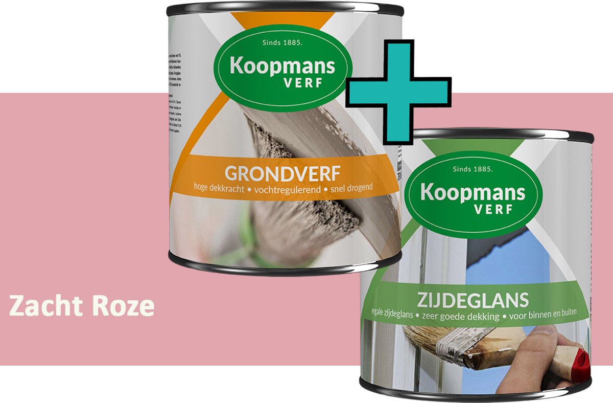 Koopmans Grondverf en Zijdeglans Lakverf - set geschikt voor hout en metaal – Zacht Roze – 2x – 750 ml