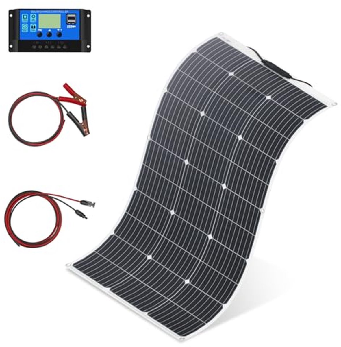 Flexibel Zonnepaneel - Monokristallijn Paneel - Batterijen Opladen - Hoge Conversie Efficiëntie - 100 Watt - Zwart