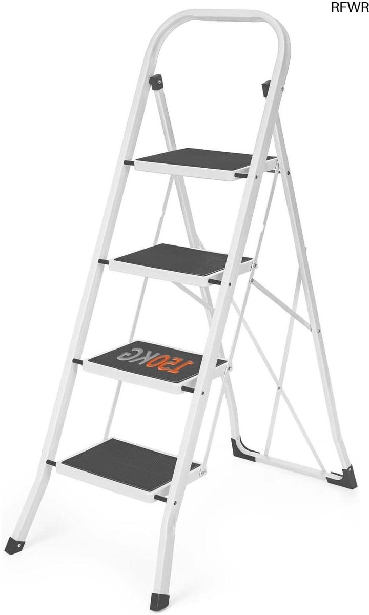 Vouwladder 4 treden - Huishoudtrap met handgreep - Klusjes in huis - GS veiligheidscertificaat - 150 kg belasting - Zwart