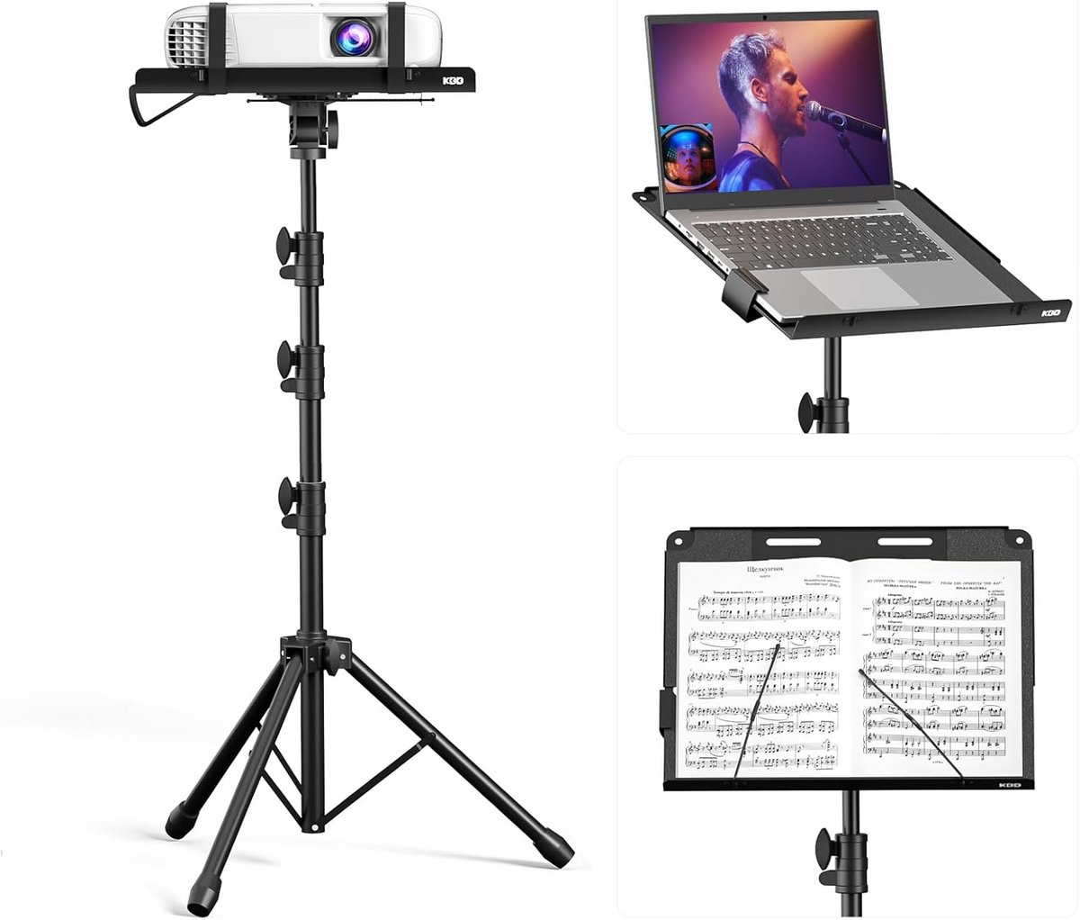KDD Projector Stand, Music Stand, Tripod, Height Adjustable from 59 to 160 cm, DJ Rack Holder with 360 Degree Rotation, Laptop Floor Holder for Office, Home, Stage Studio
