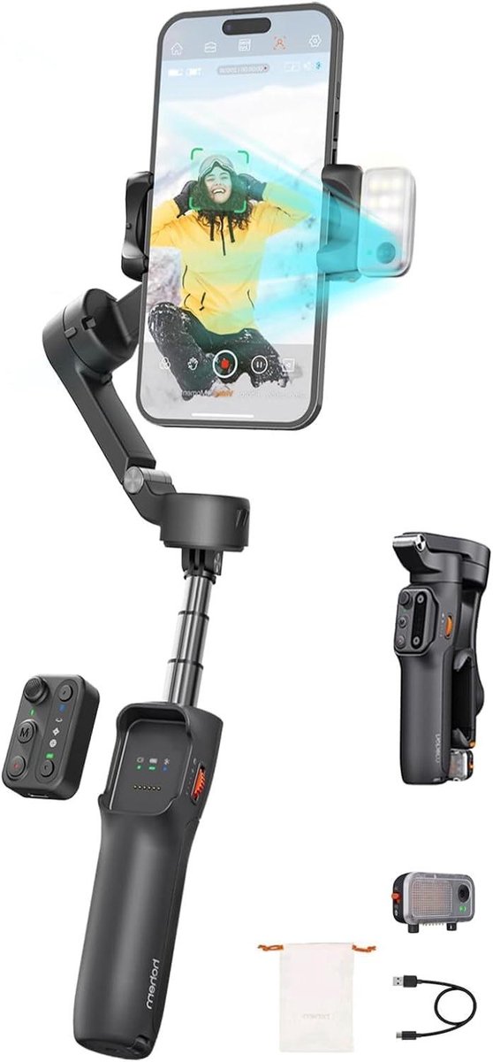 Telefoon Stabilisator - Gimbal Smartphone - Vloeiende Video's Maken - Magnetische AI Tracking - 13 Uur Batterij - Zwart