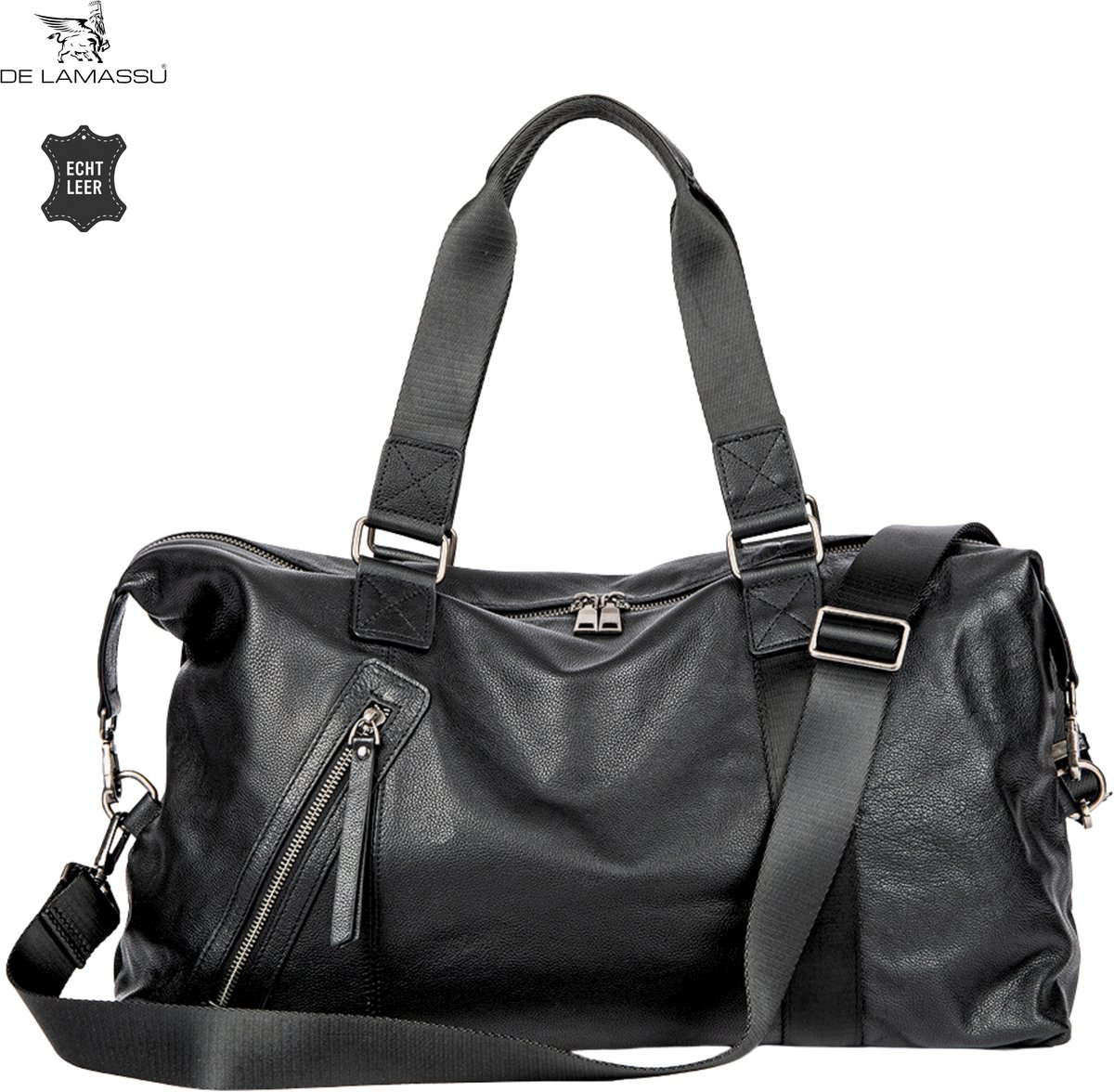 DE LAMASSU® Leren Weekendtas - Reistas Dames en Heren - 35 Liter - Echt Leer - Sporttas - Handbagage Tas - Schoudertas - 50 x 25 x 28 cm