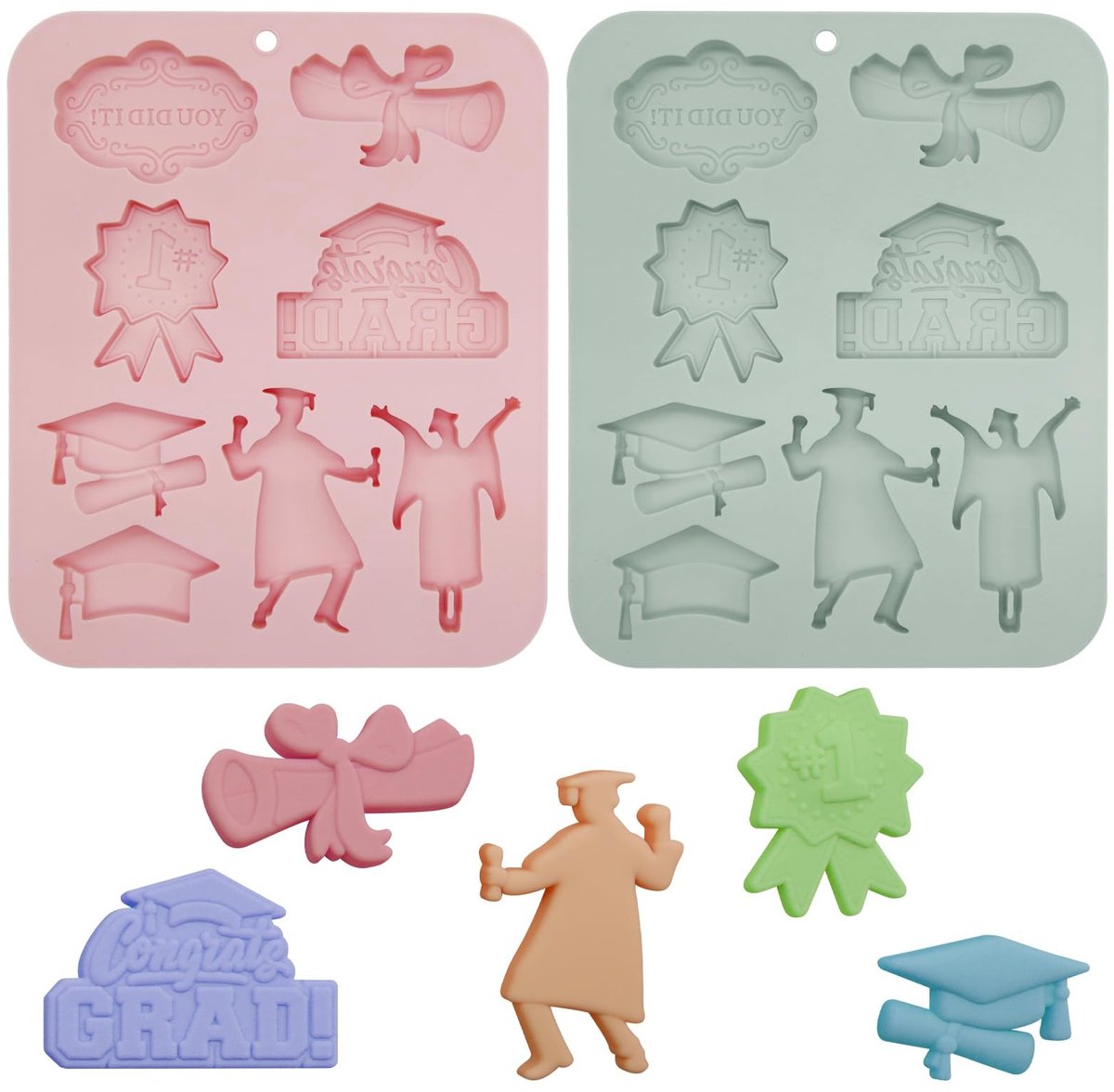 Dailygoods- Siliconen Mallen - 2 Stuks - Afstudeerpetten/Medailles - Chocolade/Snoep - DIY Bakgereedschap - Voedingskwaliteit - Flexibel/Geurloos - Bakvorm