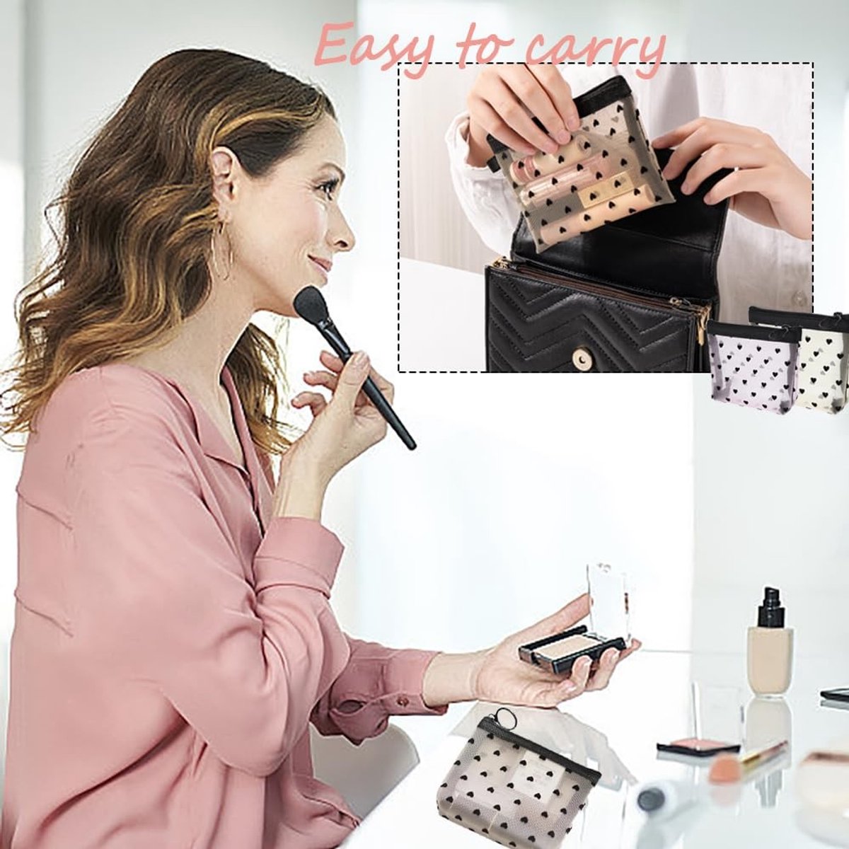 Dailygoods- Cosmetische Tas - 4 Stuks Mini - Draagbare Make-up Tas - Lippenstift Organizer - Hoogwaardig Mesh Materiaal - Lichtgewicht en Duurzaam