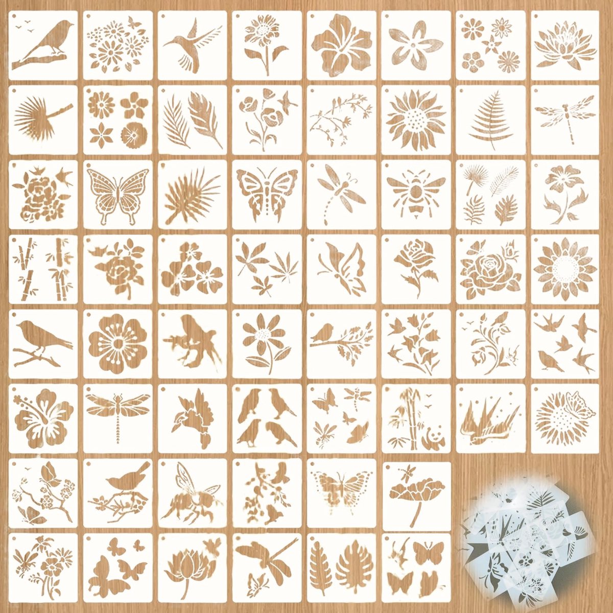 Dailygoods- Sjablonenset 60 Stuks - Herbruikbare Stencils - Bloemenpatronen - Plastic PET - Voor Airbrush/Schildersjablonen - 3 Inch Maat
