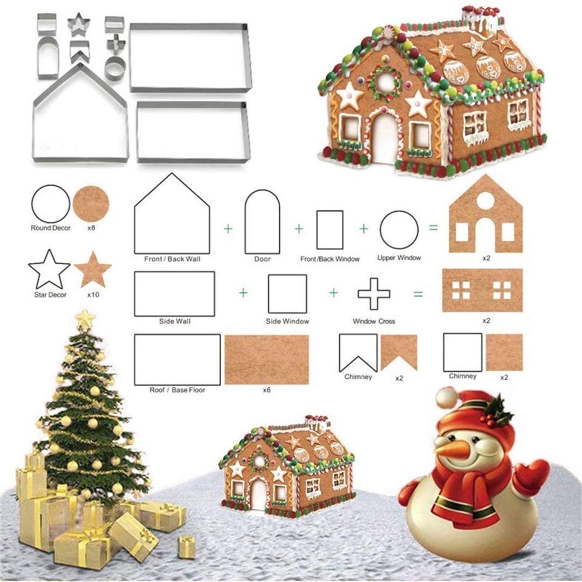 Dailygoods- Koekjesvormpjes 10-delige set - Peperkoekenhuisje - Roestvrij staal - Vaatwasmachinebestendig - DIY-baksels - Ideaal voor koekjes en fondant - Bakvorm