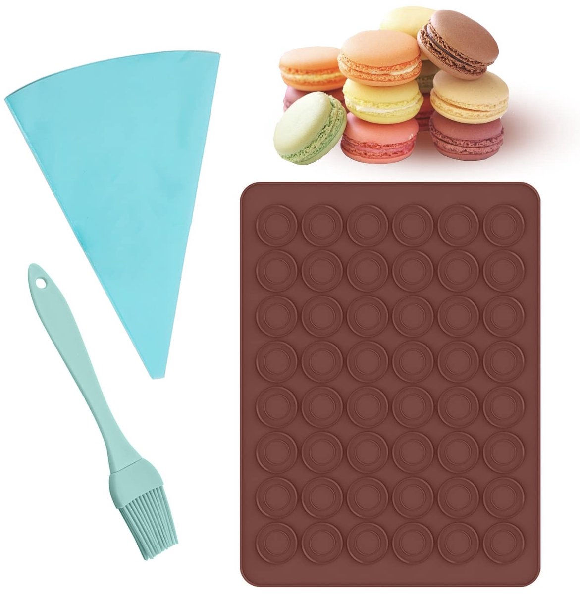 Dailygoods- Macaron-bakmat 48 gaten - Siliconen Bakmat - Oliekwast - Spuitzak - Antiaanbakmat - 39 x 28 cm