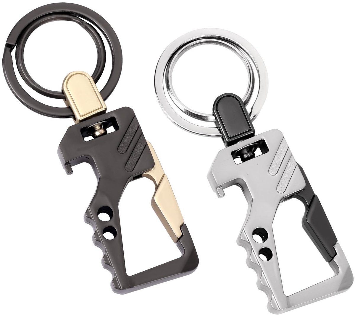 Dailygoods- Sleutelhanger Robuust met Flesopener - Zinklegering Karabijnhaak - Sleutelhangerclip - 2 Stuks - Reisaccessoires - Sterk en Stevig - Sleutelring