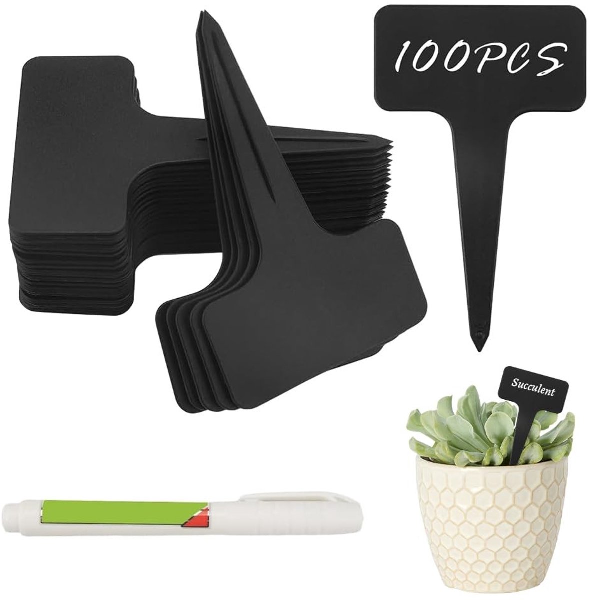 Dailygoods- Plantenbordjes 100 stuks - Waterdichte Kunststof - Steeketiketten - T-type - Flexibel - 10 x 6 cm - Herbruikbaar - Plantenetiketten