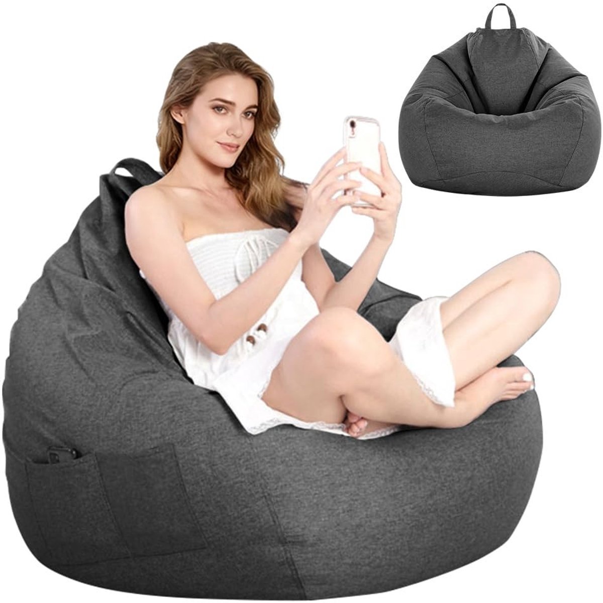 Dailygoods- Zitzak XL - Zitzakhoes zonder vulling - Zitzak voor volwassenen/kinderen - Zitzakstoel - Opbergtas - Katoen/linnen materiaal