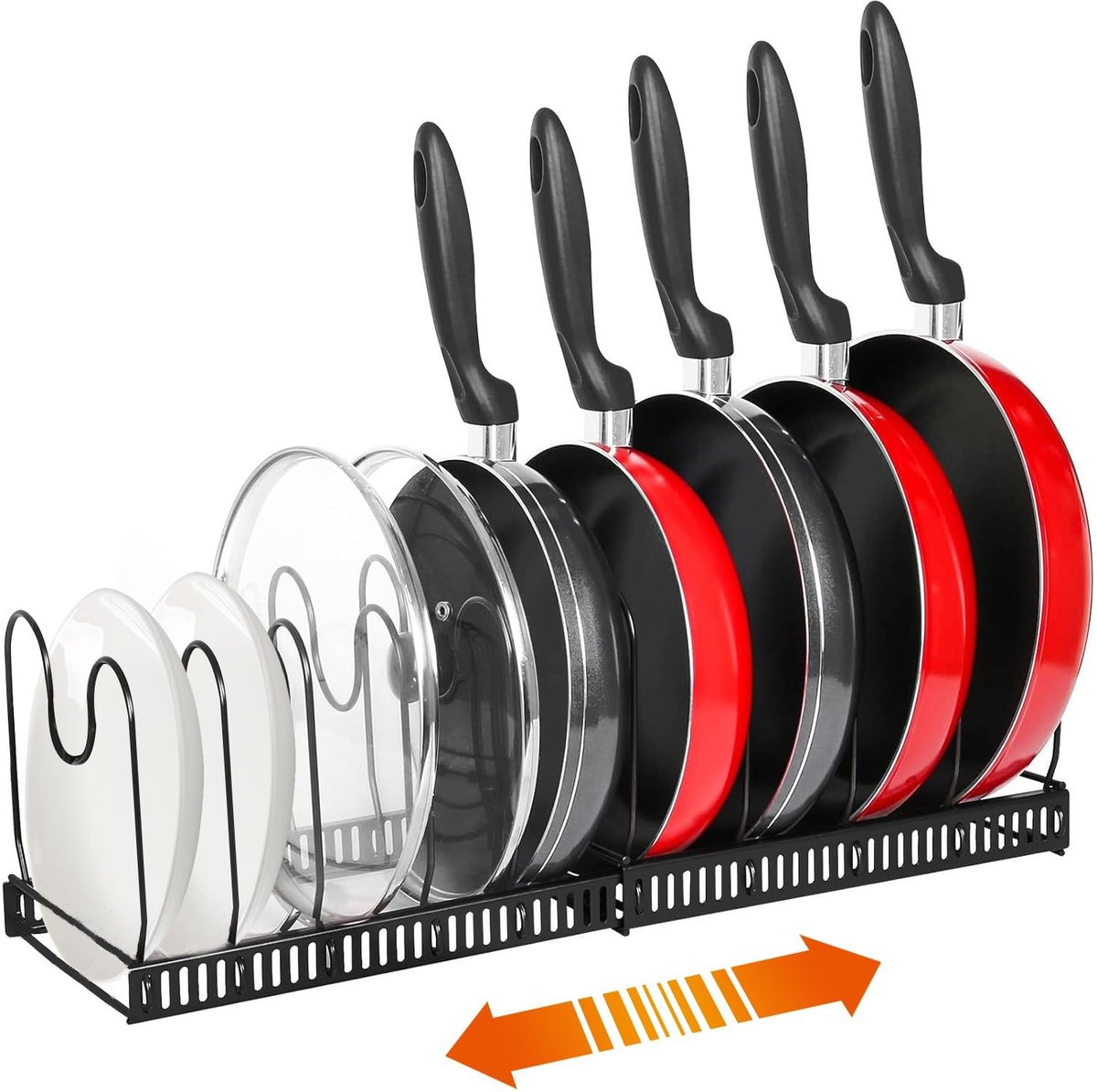 Dailygoods- Pannenhouder uitbreidbaar - Pannendekselhouder met 12 verdelers - Ruimtebesparend - Antislip - Voor keuken en kast - Robuust en veilig