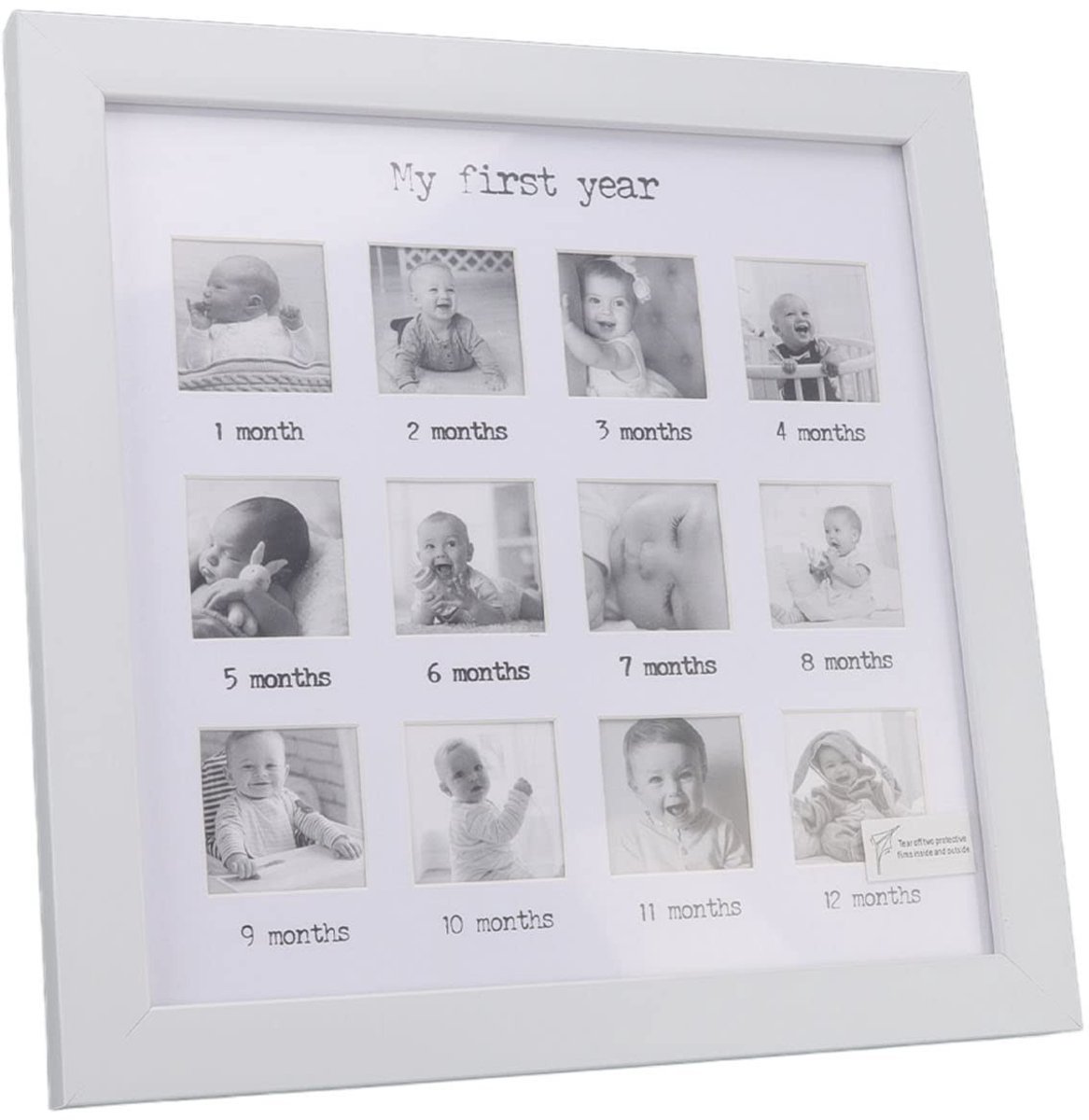 Dailygoods- Fotolijst Baby Eerste Jaar - Groeiregistratie - Stevig Materiaal - Mijlpalen - Decoratie - Haken en Steunpoten - Mijlpaalfotolijst