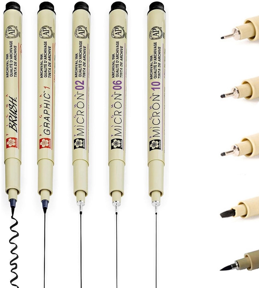 Dailygoods- Fineliner Zwart - Professionele Tekenpen - Sneldrogend - Lichtbestendig - Ultradunne Punt 0,3 mm/0,5 mm/0,9 mm/1 mm/2 mm - Ideaal voor Illustratie