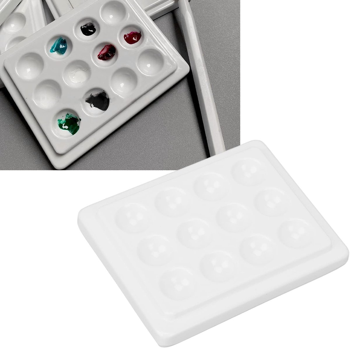 Dailygoods- Verfpalet Porselein - 12 Wells - Aquarel/Nail Art - Schildergereedschap - Herbruikbaar/Duurzaam - Met Deksel - Schilderpalet