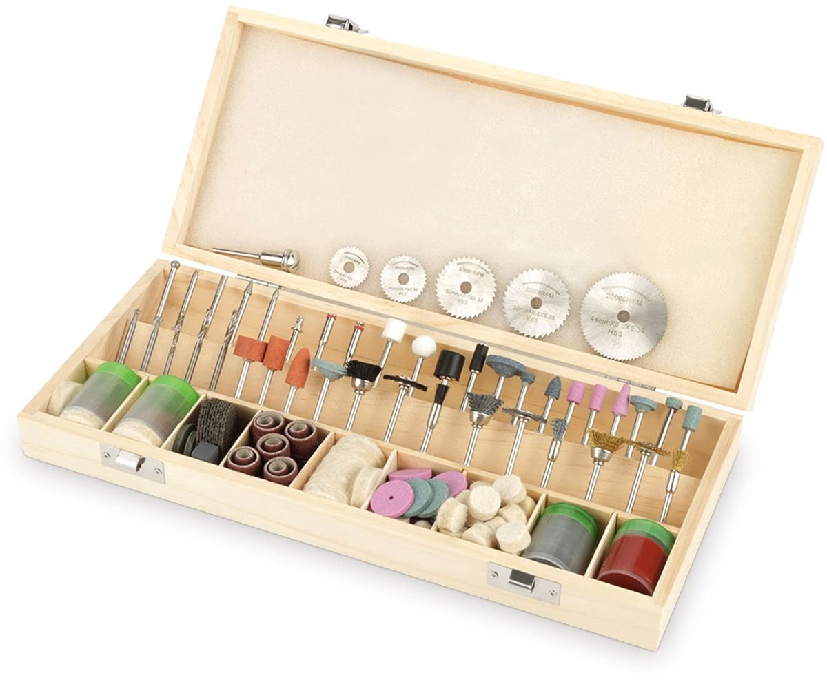 Dailygoods- Rotary Tool Accessoire Set 242 Stuks - Multifunctioneel - Houten Opbergdoos - Compatibel met 1/8in Schachten - Ideaal voor Slijpen/Graveren - Voor Doe-Het-Zelf Projecten