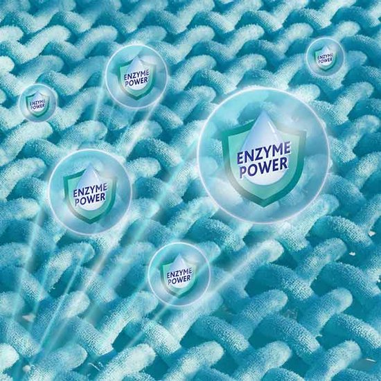 Illustration avec texture bleue et bulles "ENZYME POWER".