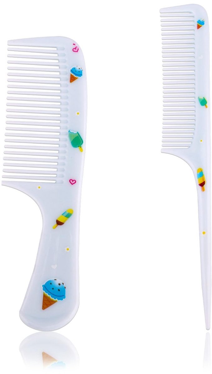 Dailygoods- Haarkam Set - 2x Schattige Haarkammen - Fijne Tanden/Rattenstaart - Mini Stylingkam - Kunststof - 14x4 cm/15,7x2,5 cm - Haarborstel