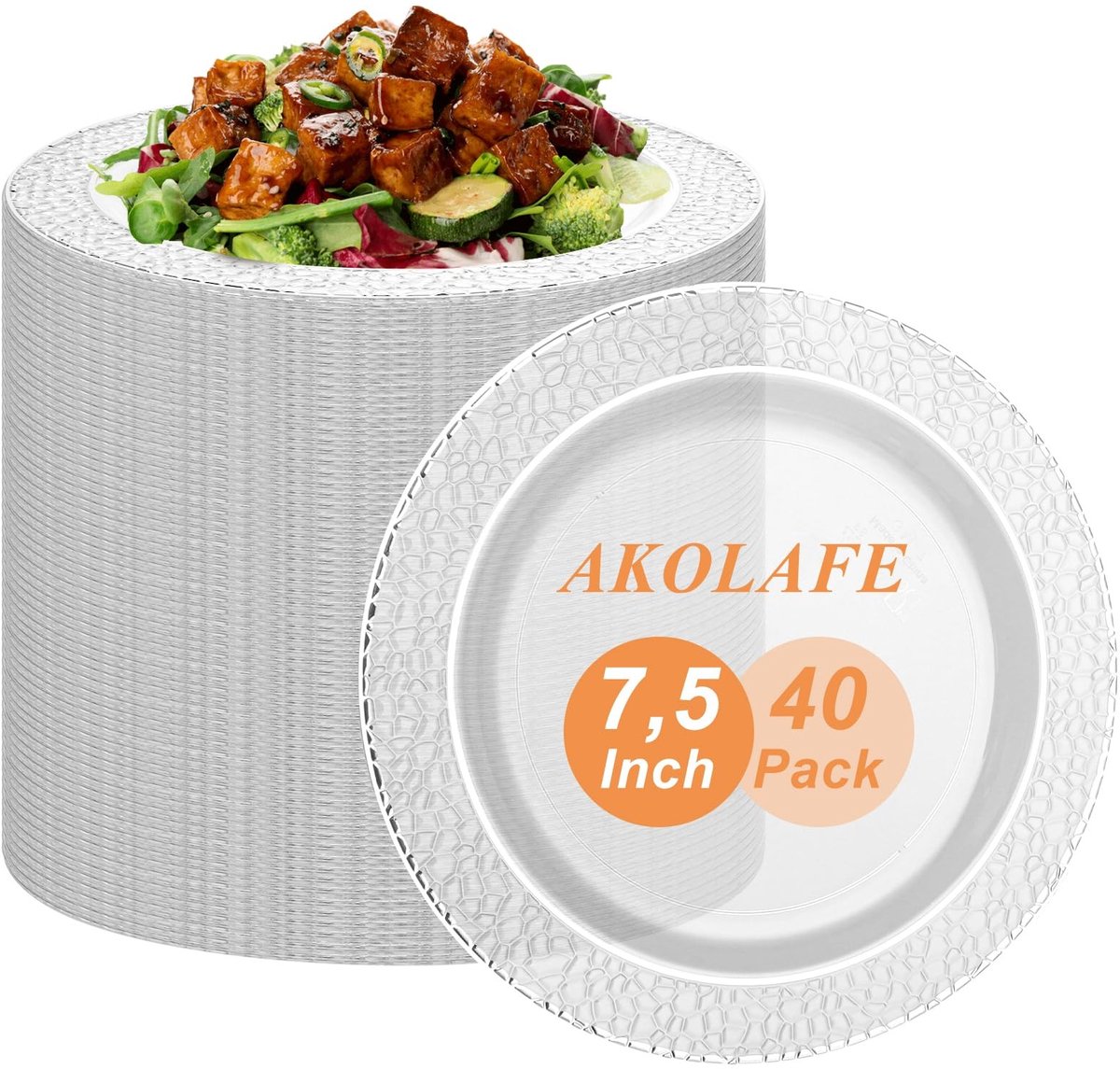 Dailygoods- Plastic Borden 40 Stuks - 26 cm - Herbruikbaar - Stevig - Voor Feesten - Zilveren Rand - Ideaal voor Buitenevenementen - Wegwerp Borden