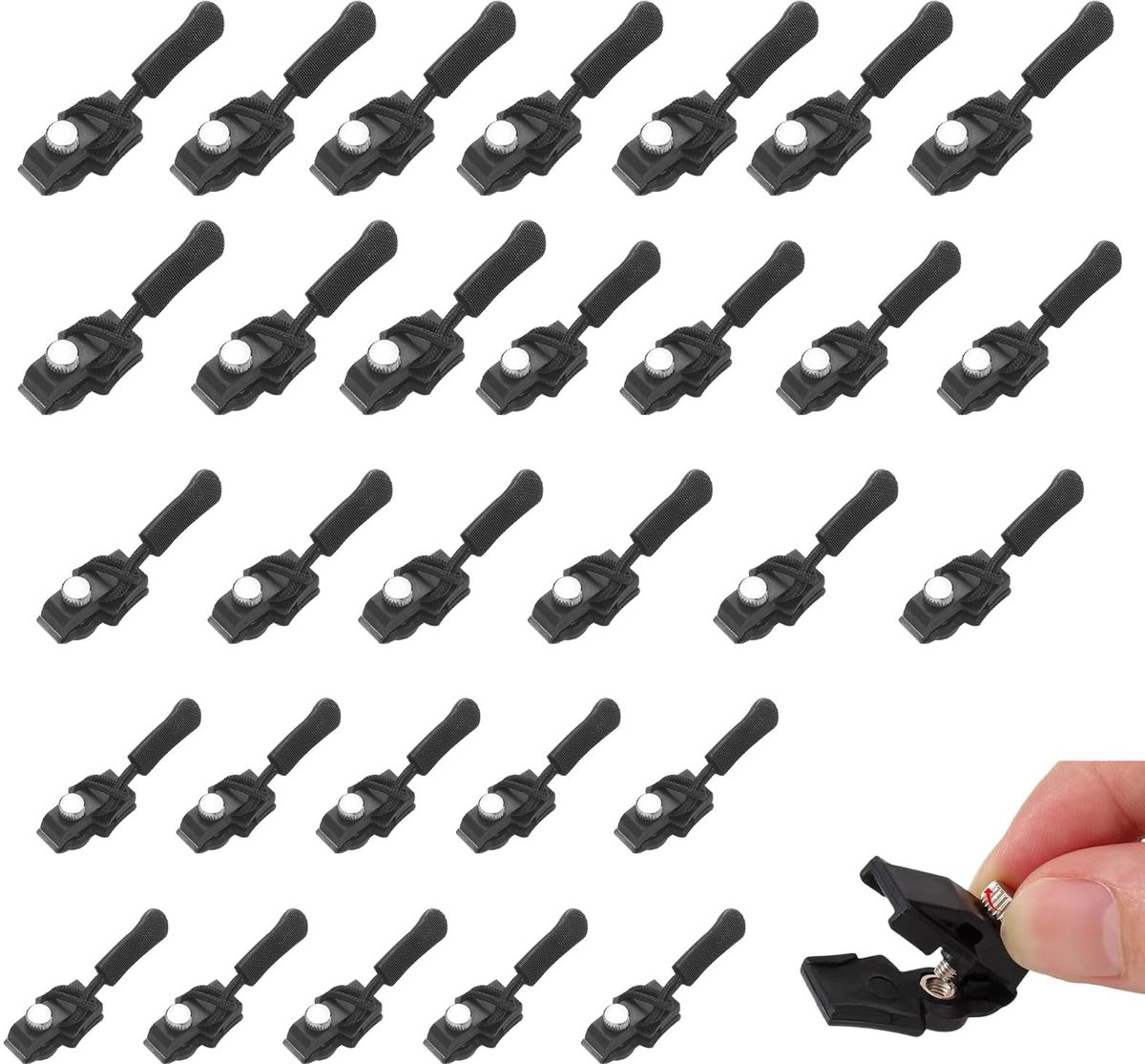 Dailygoods- Rits Pull Kit 30 Stuks - Universele Reserve Trekker - Verstelbaar voor Kleding/Rugzakken - Grote/Middelgrote/Kleine Maten - Afneembare Schuifregelaar - Eenvoudige Installatie - Ritsvervanger