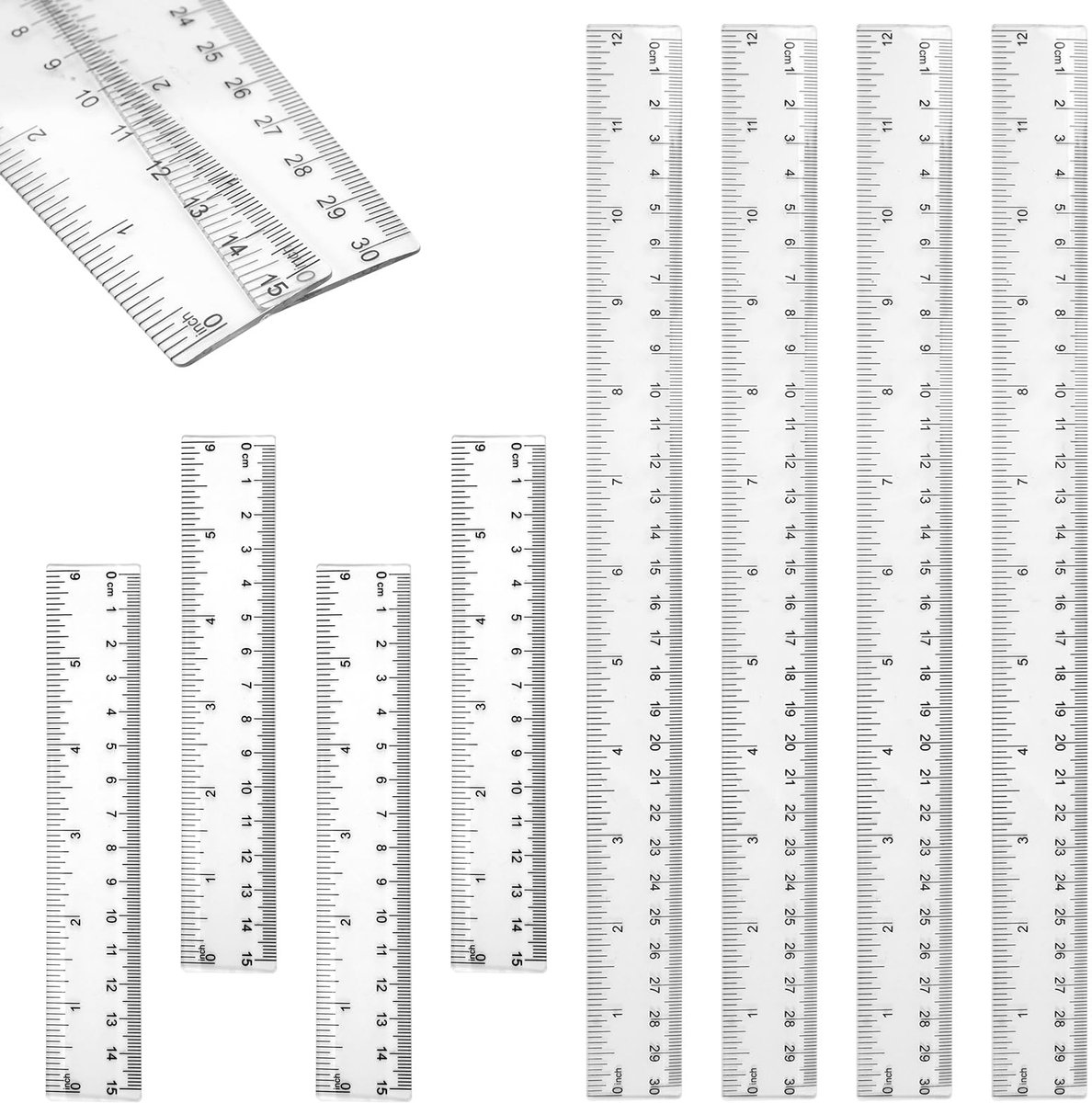 Dailygoods- Linialen Set van 8 - Kunststof - Transparant - 15 cm/30 cm - Metrische Schaalverdeling - Duurzaam en Lichtgewicht - Meetlat