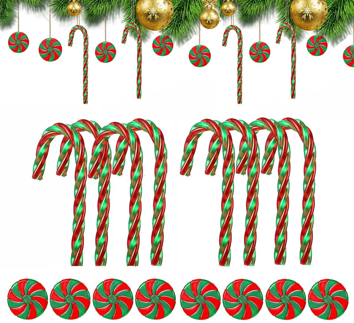 Dailygoods- Zuurstokken 16 Stuks - Kerstboomdecoratie - Snoepversiering - Kerstversiering Thuis - Feestdecoratie - Uniek Ontwerp