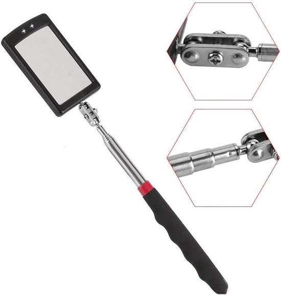 Draaibare telescopische spiegel Voertuigbodem Led Telescopische Antislip Binnenmuur Inspectiespiegel Dubbel kogelgewricht 360 graden draaibare autodetectietool Flexibel en compact — afbeelding 2