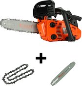 Tronçonneuse Kibani Essence - Incl. 2 Colliers et lame de scie - Moteur 2 temps de 25,4 cc / 1 CV - Longueur de l'épée 25 cm / 10 pouces - Système Easy-Start - scie à élaguer