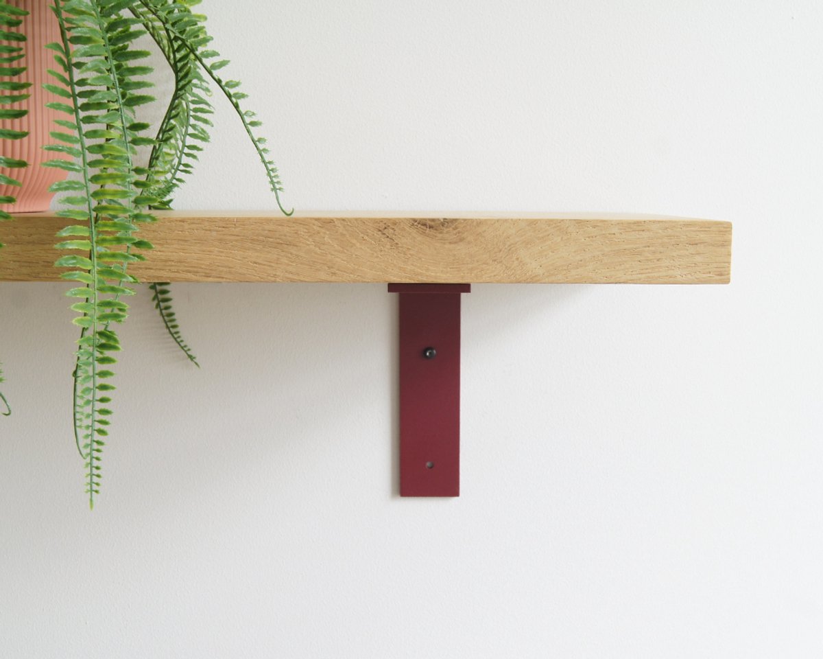 STERKSTAEL Ares Industriële Plankdrager Burgundy - Stalen Wandplank Steun - Voor plank vanaf 20 cm tot 30 cm - Kleur Wijnrood - inclusief bevestigingsmateriaal - Poedercoating - Wandsteun - 1 stuk