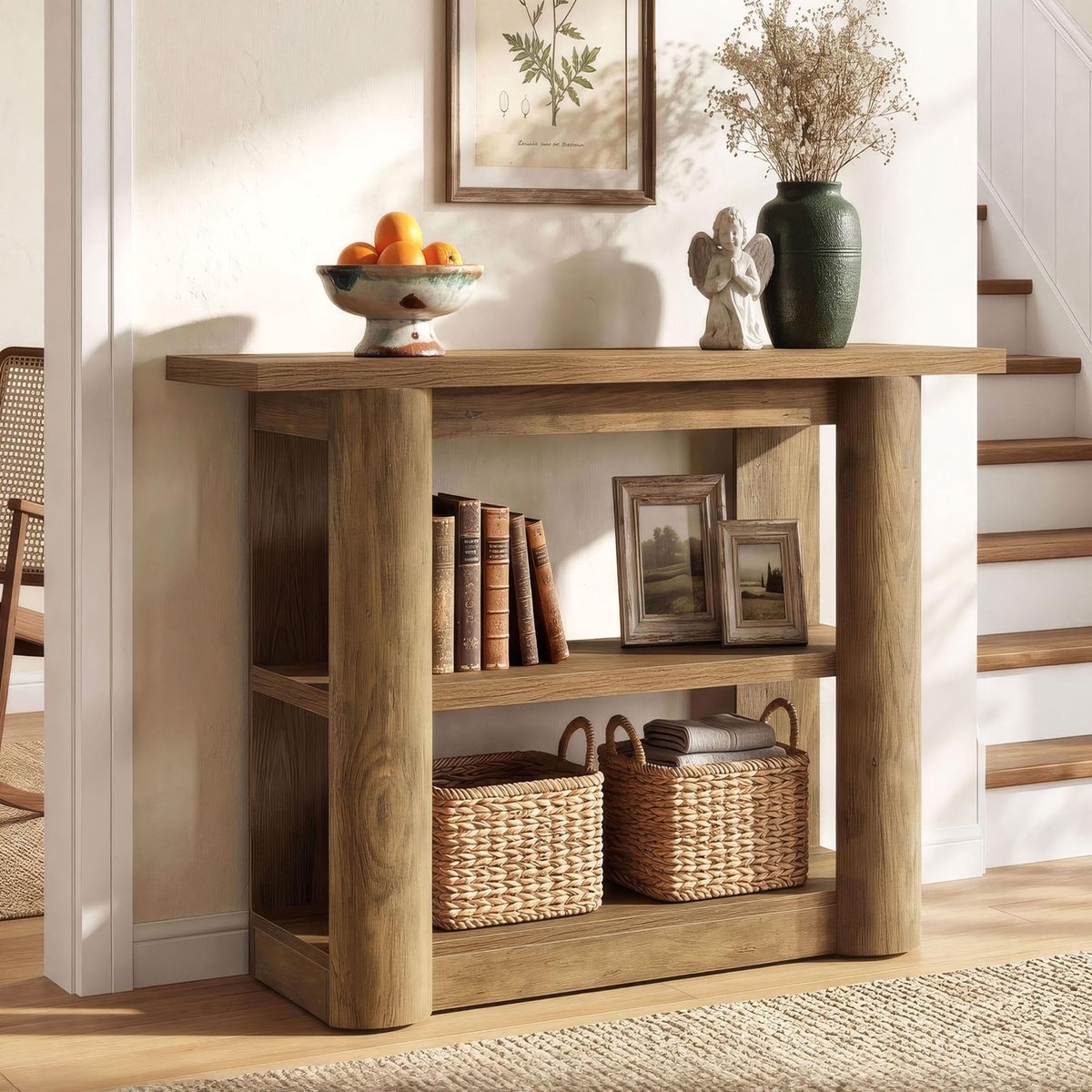 LITTLE TREE Consoletafel - 105 x 30 x 80 cm - Schmal - 3 Ablageebenen - Industrieel - Braun - Console Tafel voor Hal, Woonkamer, Entree