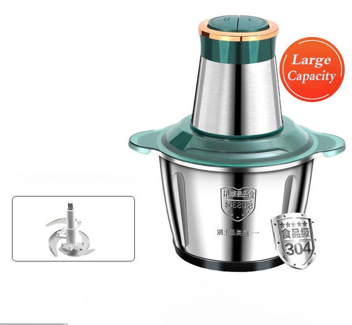 Cellista Elektrische Vleesmolen 2L - Keukenmachine - Hakmolen - Foodprocessor - RVS Vleesmolen - Groentehakker - 2 Liter - Groen