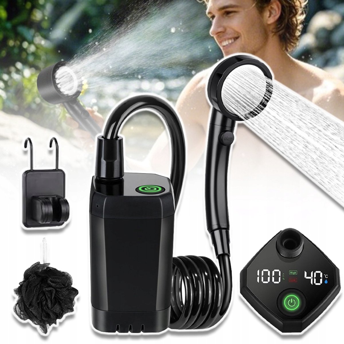 Camping Douche Draagbare 6000mAh Campingdouche Met Pomp En Temperatuurweergave - Camping Douche Outdoor Set Met Douchekop En 2m Slang Voor Tuin Auto Wassen Strand Reizen Huisdier