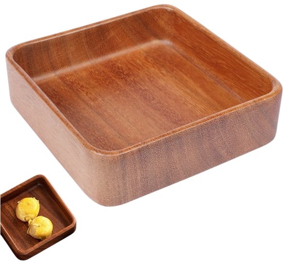 Foto: Houten schaaltje dienblad snackschaal houten bord natuurlijke houtkleur vierkant houten schaaltje tafel decoratie massief houten dienblad voor noten fruit en snacks keuken en tafel decoratie