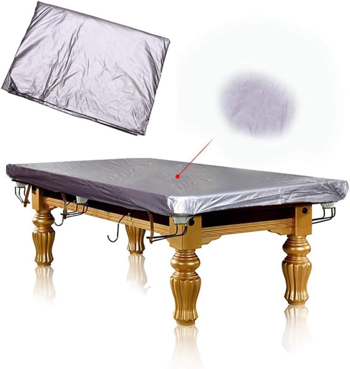 Stofkap voor pooltafel, sterke biljarttafelbescherming, geschikt voor tafels van 7 tot 12 voet, zilverkleurige afwerking