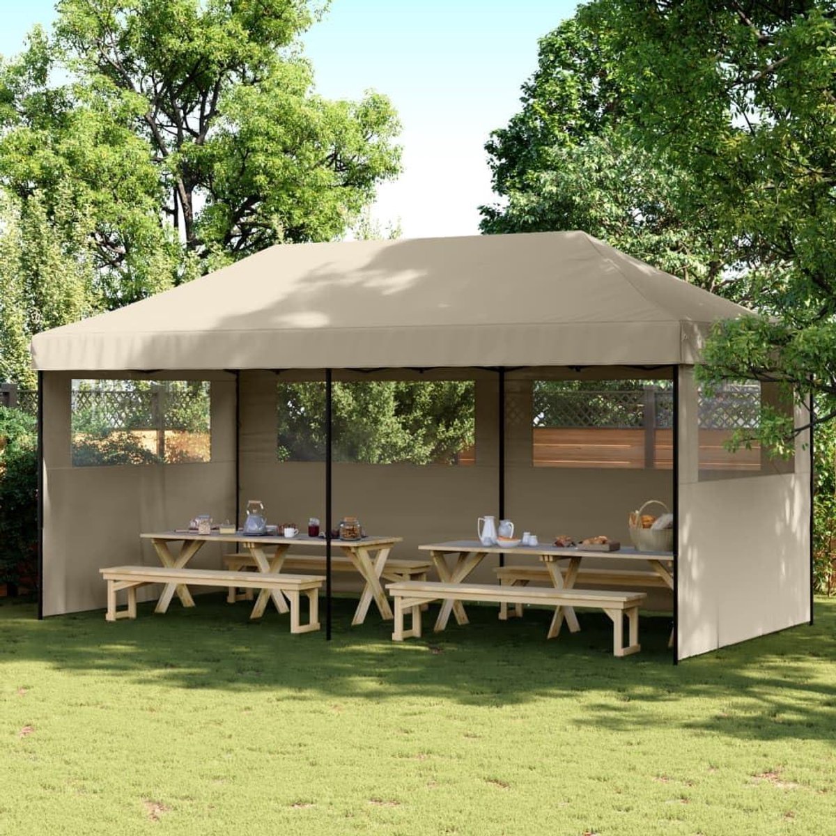 Opvouwbare Partytent - Pop-up Paviljoen - Feestelijke Bijeenkomsten - Waterdicht PVC-Coating - 580 x 292 cm - Taupe