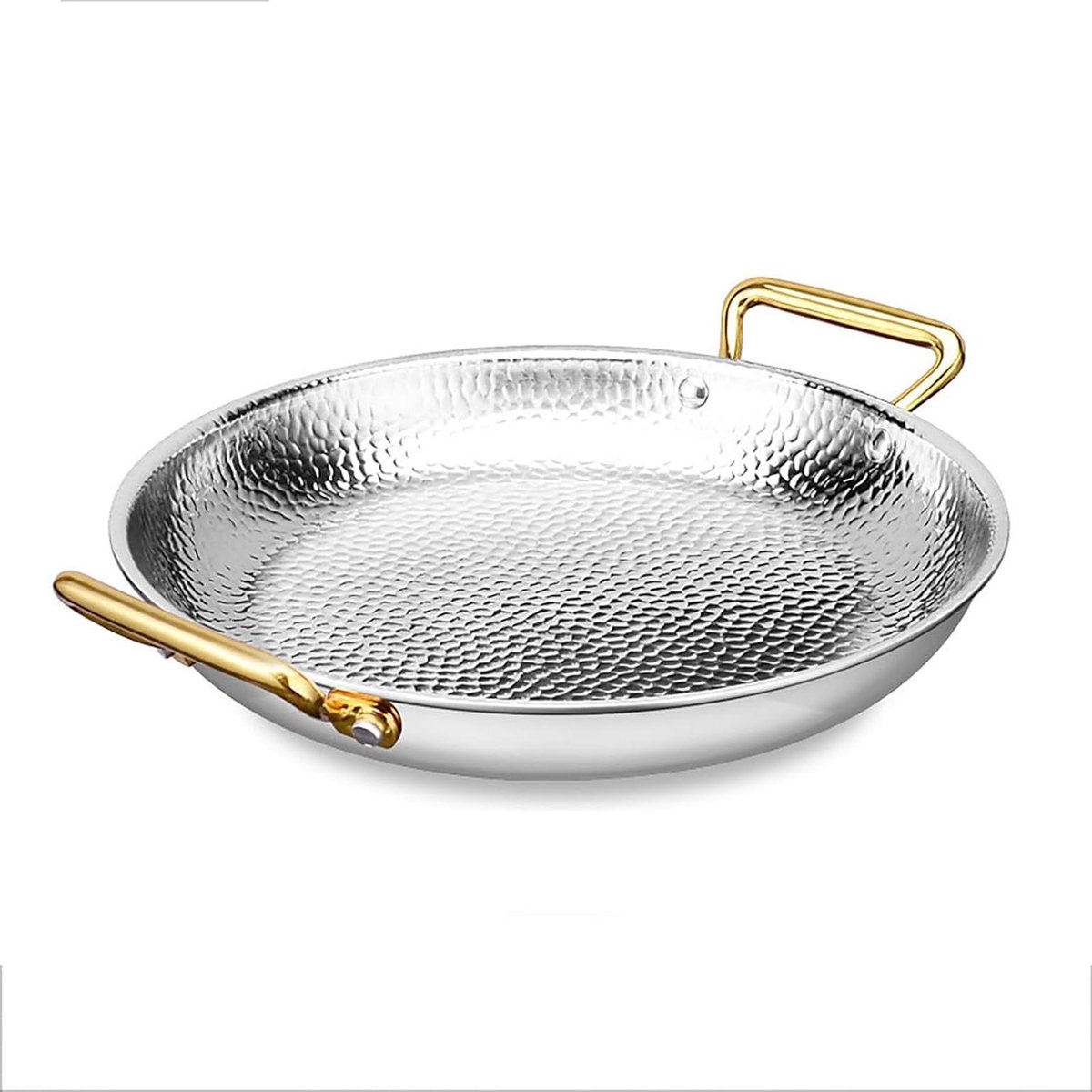 Paellapan Roestvrij Staal - Koekenpan Zeevruchten - Grote Maaltijden Bereiden - Antiaanbaklaag Vaatwasmachinebestendig - 32 cm - Zilver