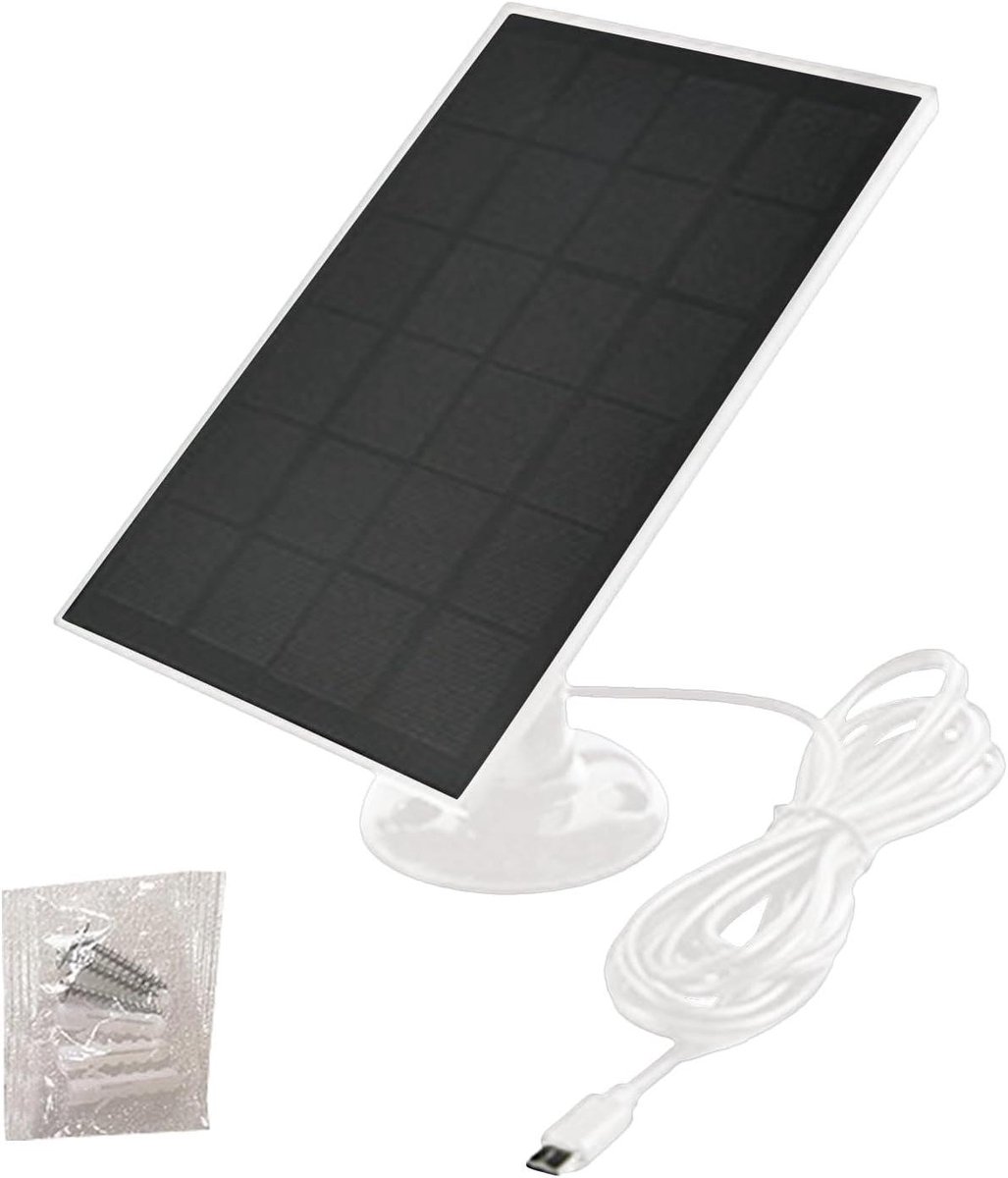 Zonnepaneel - Oplaadpaneel - Camera Opladen - Weerbestendig IP66 - 1.2 Meter Kabel - Zwart