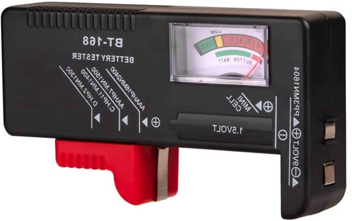 Batterij Tester - Volt Meter - Batterijen Controleren - Universeel Meetbereik - 1.5V 9V - Zwart Rood