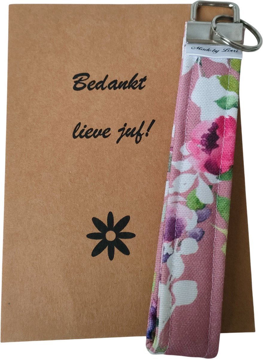 sleutelhanger bloemen - bedankt lieve juf - sleutelhanger - cadeautje juf - handgemaakt - bloemen - roze
