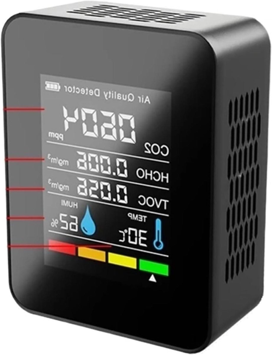 3/5/6/9/13/15 In1 CO2 Meter Luchtkwaliteit Monitor APP BT Kooldioxide Detector TVOC HCHO PM2.5 PM1.0 PM10 Temperatuur Vochtigheid Sensor Snelle Nauwkeurige Detectie(5 in 1 Black)