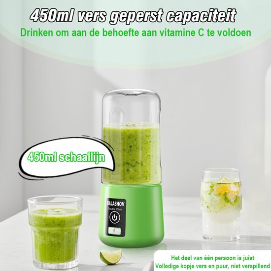 EAFC Portable Blender - Blender To Go - Draagbare Blender - Oplaadbare Blender - 450 ml To Go Beker - groen van eafc — afbeelding 5