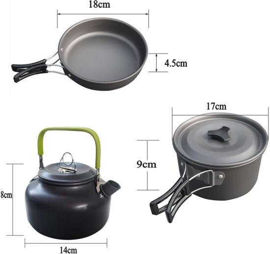 Camping Kookset voor 2-3 Personen – Lichtgewicht Opvouwbare Pannenset met Steelpan, Koekenpan en Theepot, Compact Outdoor Kookgerei voor Kamperen, Picknick, Backpacken en Wandelvakanties — afbeelding 3