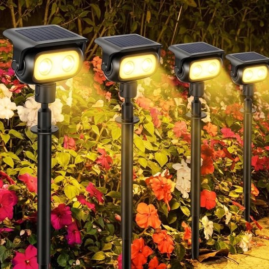 Suntac Solar Tuinverlichting - Solar Grondspot 4 Stuks-200lm 3000K Warm - IP65 Waterdicht Buitenverlichting op Zonne-energie voor Tuin, Gazon en Padverlichting-Zwart